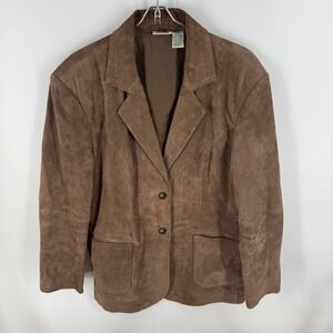 Vtg Y2K St Johns Bay Brown Suede Blazer Jacket Womens Large Genuine Leather‎